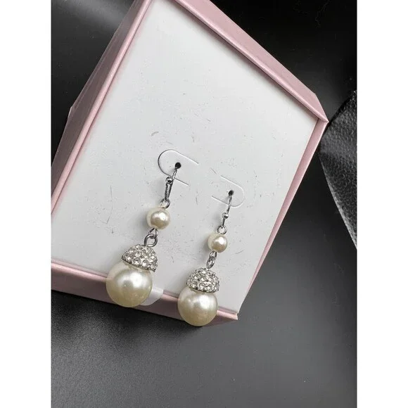 Pearl and Crystal Drop Earrings - Picture 2 of 2